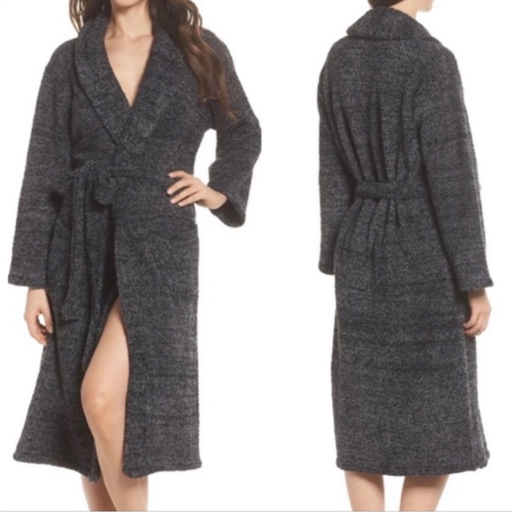 Barefoot Dreams Cozychic dark grey long duster pocket front robe size 2